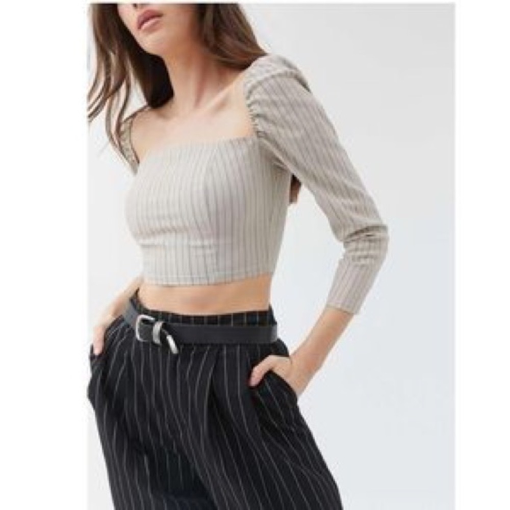UO | Bengaline Square Neck Stripped Cropped Top